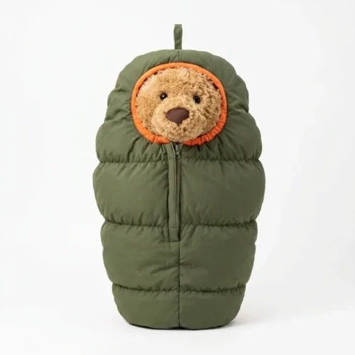 Handmade camping sleeping bag for Bartholomew the bear